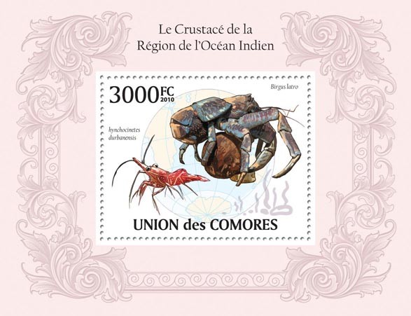 Crustacean in Region of Indian Ocean, Crabs & Crayfishes. - Issue of Comoros postage stamps