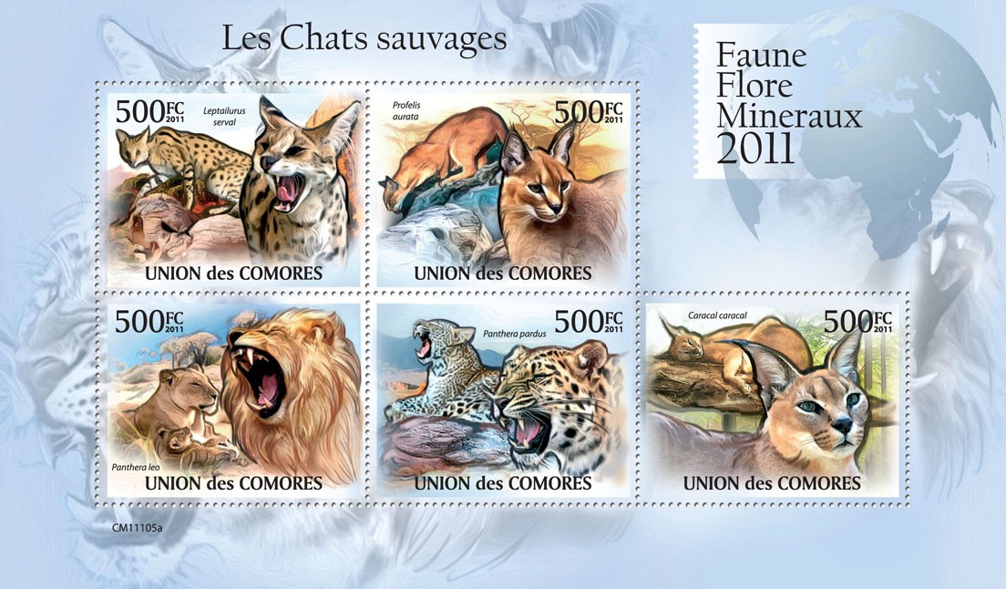 Wild Cats. - Issue of Comoros postage stamps