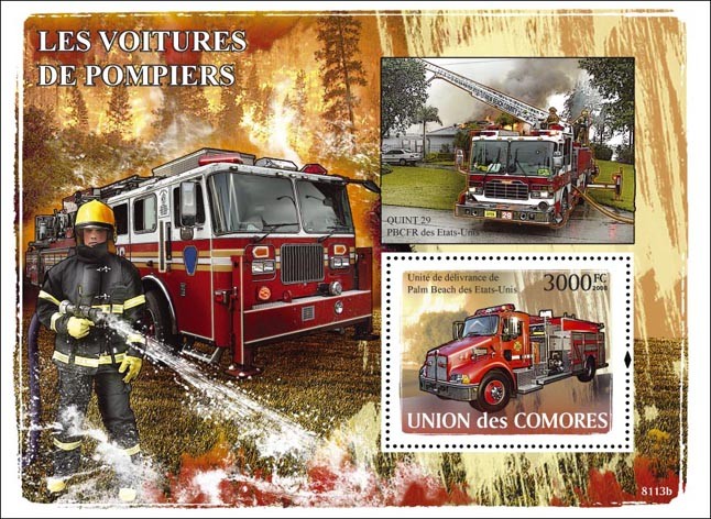 Fire Engines - Issue of Comoros postage stamps