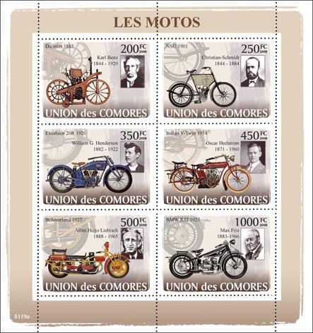 Old Motorcycles - Issue of Comoros postage stamps