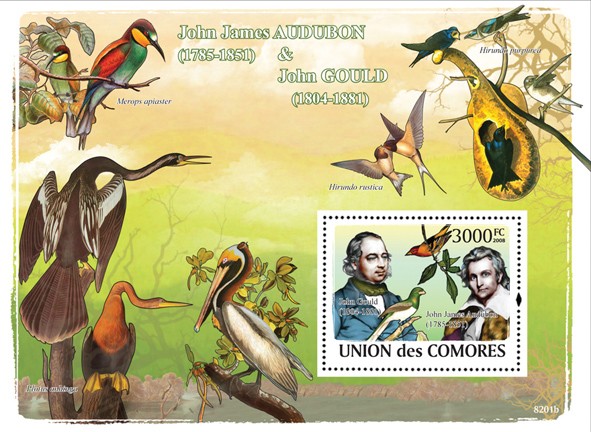 John James Audubon & John Gould & Birds - Issue of Comoros postage stamps