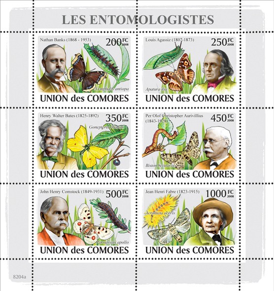Entomologists & Butterflies - Issue of Comoros postage stamps