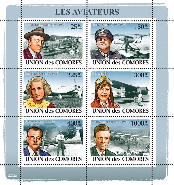 Aviators & Aircrafts - Issue of Comoros postage stamps