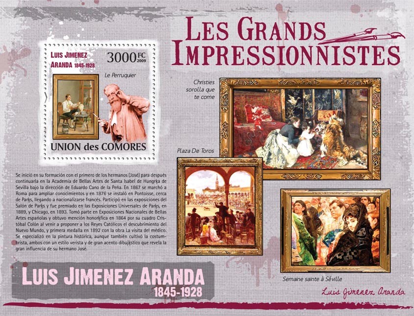 Paintings of Luis Jimenez Aranda ( 1845 - 1928  ) - Issue of Comoros postage stamps