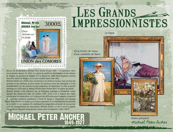 Paintings of  Michael Peter Ancher ( 1849  1927 ) - Issue of Comoros postage stamps