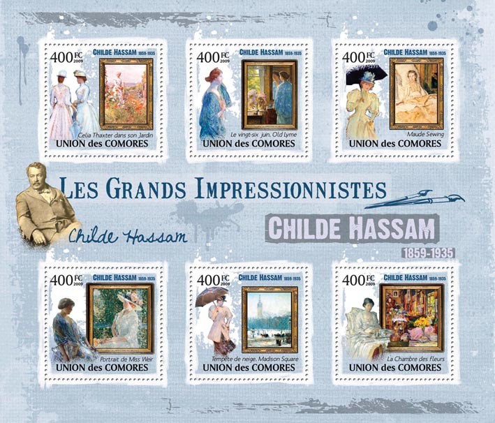 Paintings of Childe Hassam ( 1859  1935 ) - Issue of Comoros postage stamps