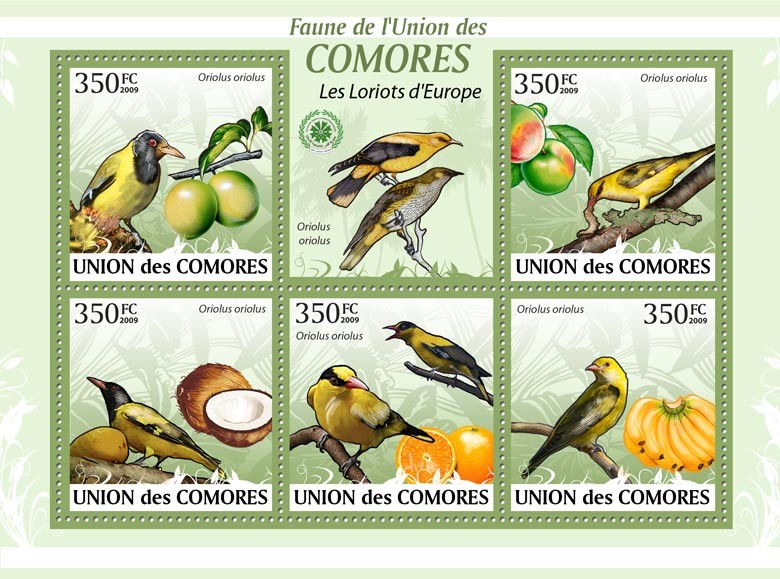 European Golden Oriole & FruitsOriolus oriolus?ﾀﾯ - Issue of Comoros postage stamps